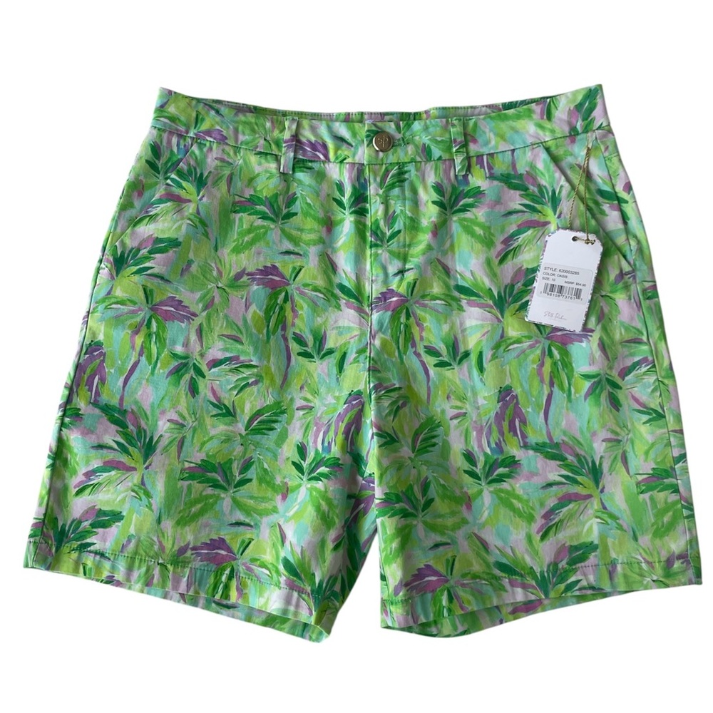 Stella Parker Green Multi Floral Shorts 7 Inch Inseam Cotton Woman's Size 10 NWT